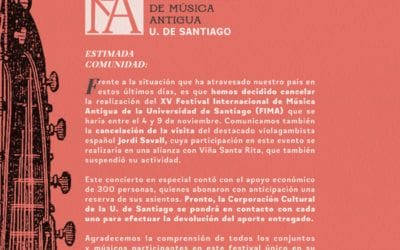 Se suspende el XV Festival Internacional de Música Antigua Usach